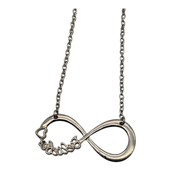 Sterling Silver "Believe" Infinity Pendant Necklace With Delicate Chain - Picture 9 of 11